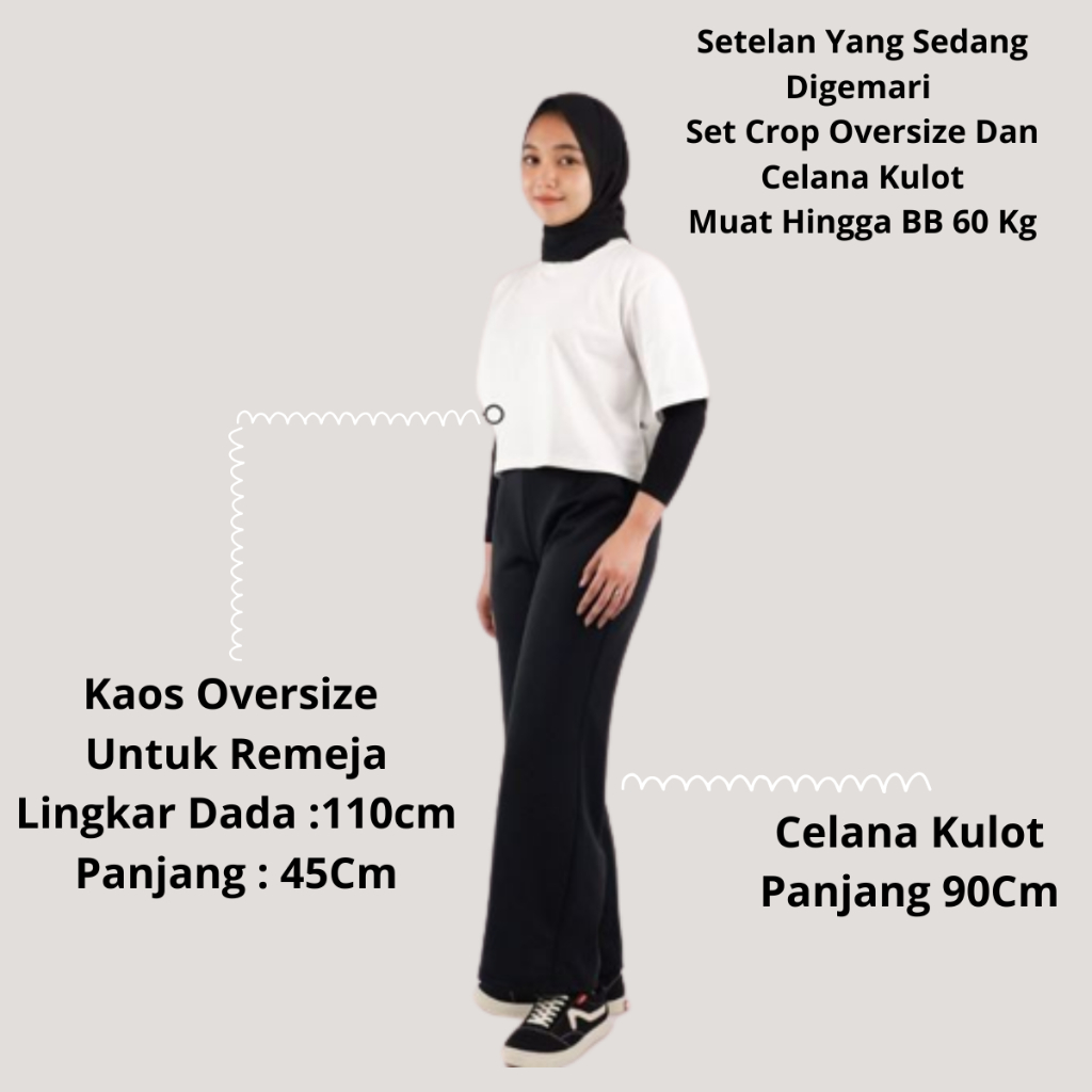 JBF One Set Crop Oversized LD 100Cm Baju 1 Set Celana Kulot Feathers