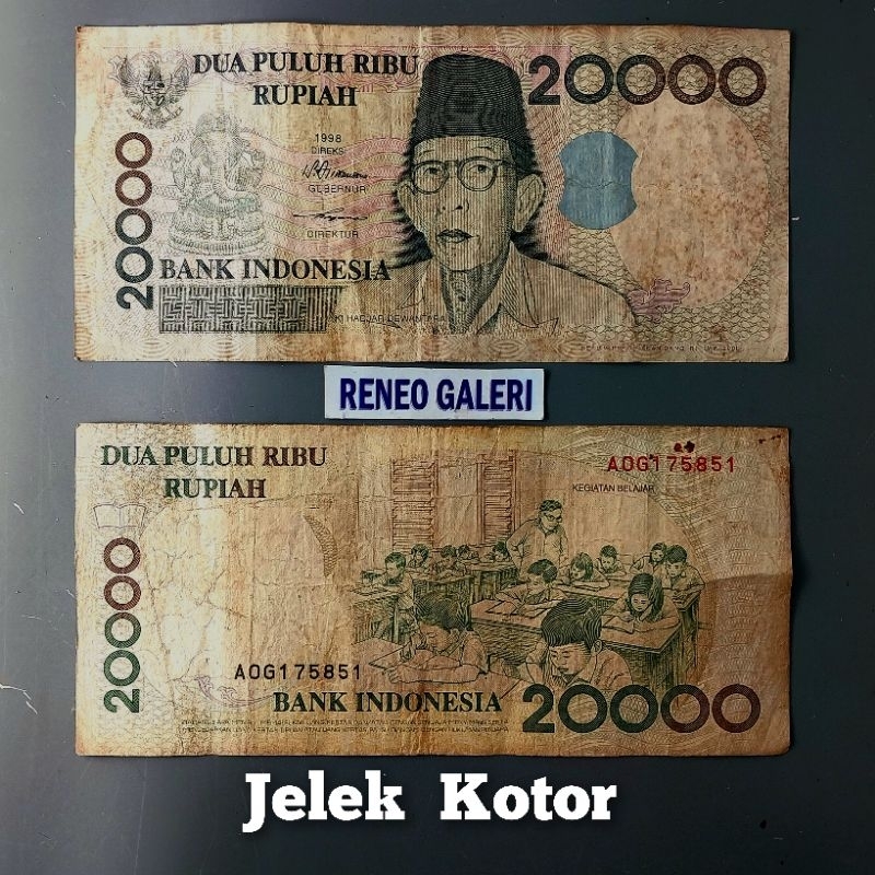 Jelek Asli 20000 Rupiah Dewantoro Tahun 1998 Rp 20.000 Ki Hadjar Dewantara Uang Kuno kertas Duit Lama Indonesia original