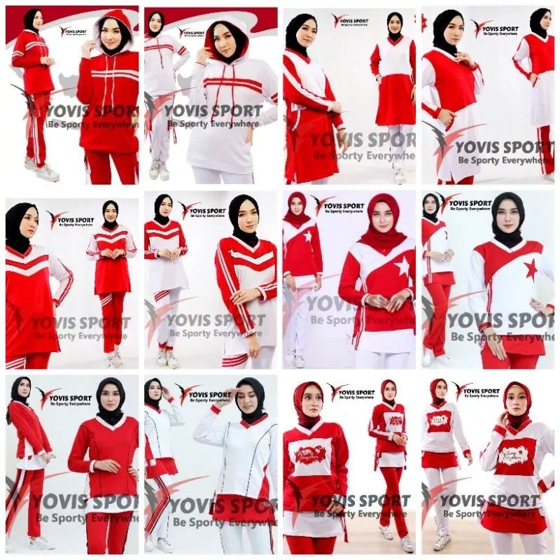 Yovis Sport Setelan Senam Muslimah Merah Putih – Desain Elegan dan Sporty