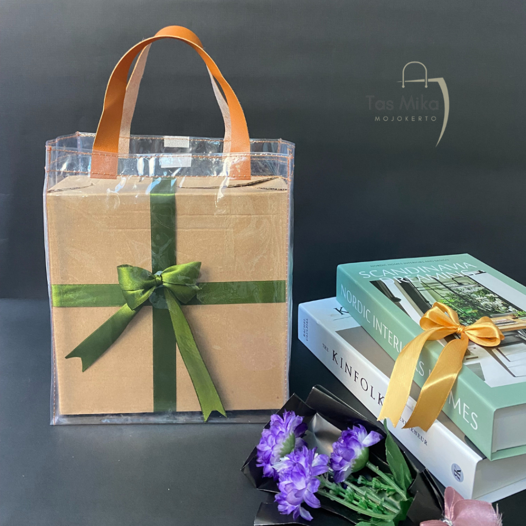 

1LUSIN Tas Mika 20x10x25 Handle Kulit Sintetis Hampers Souvenir Kado