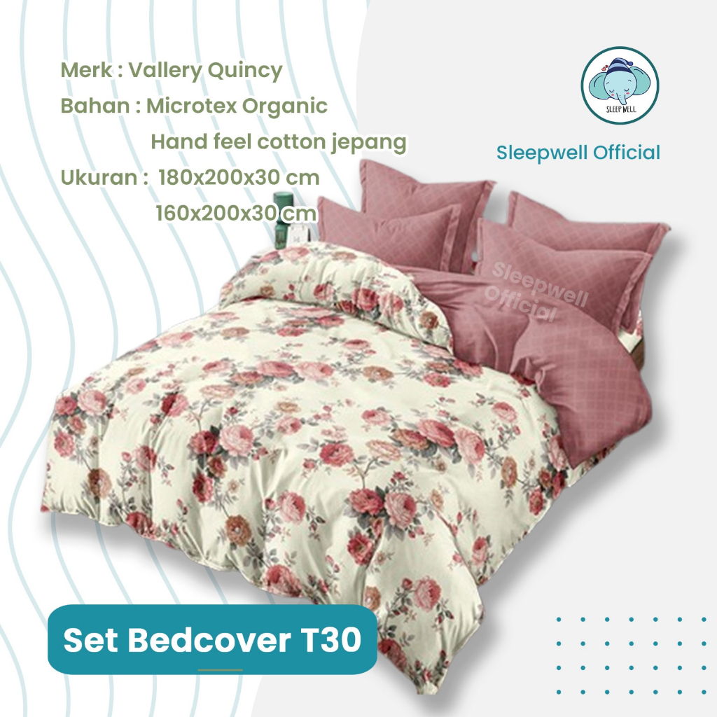 VALLERY QUINCY Set Bedcover + Sprei Fitted 180x200 / 160x200 Tinggi 30 Cm - King Queen Size