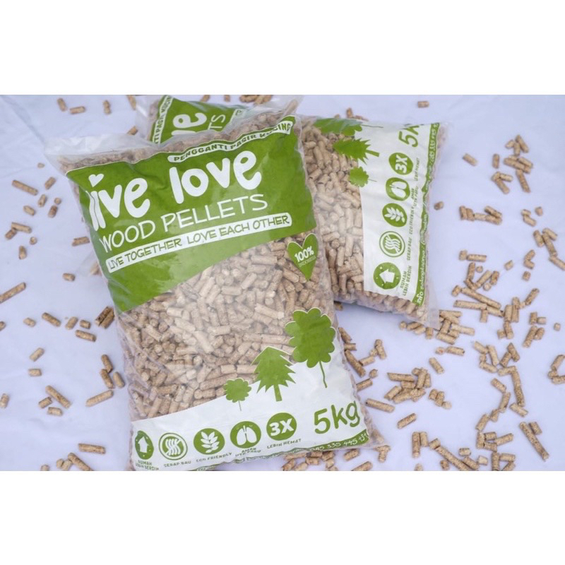 Wood Palet live love 5kg pengganti pasir kucing wood pelet kayu