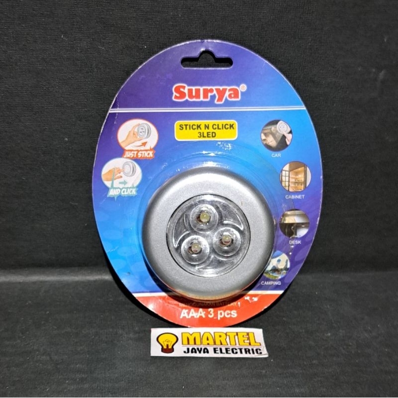 Lampu lemari cabinet / camping baterai AAA 3 led SURYA