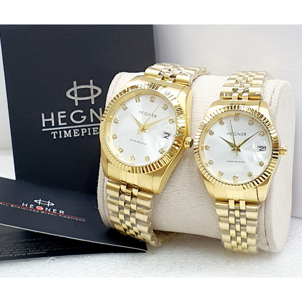 Jam tangan couple hegner 1703 analog rantai gold kualitas original garansi