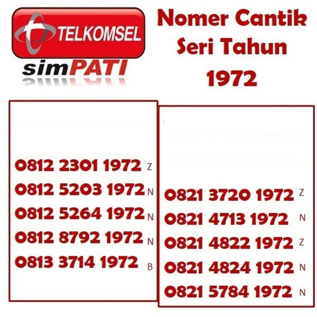 Nomor cantik Simpati Telkomsel 4G lte nomer kartu perdana tahun 1972
