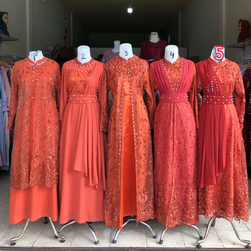 gamis brukat ceruty khusus teracotta atau Bata