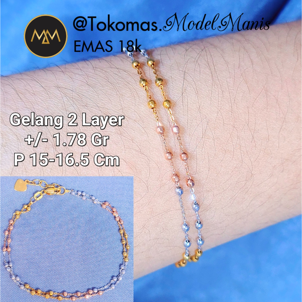 Gelang Jedar 2 Layer Emas Putih Rosegold Dan 3 Warna Kadar Si 750 Best Seller