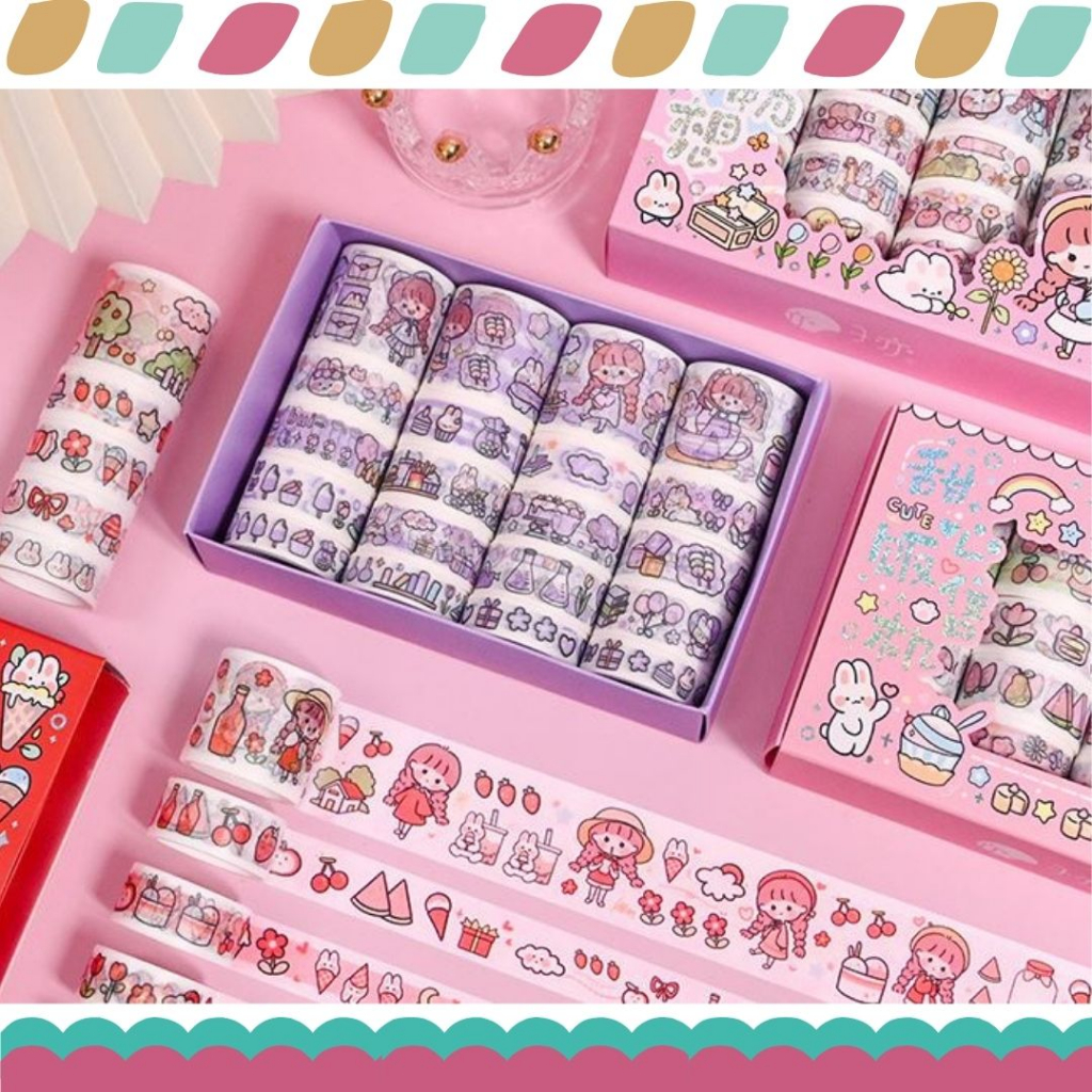 Laris368 Sticker Washi Wasi Tape Isolasi Kertas Isi 20 roll Gift Box Aesthetic Scrapbook Motif Lucu 