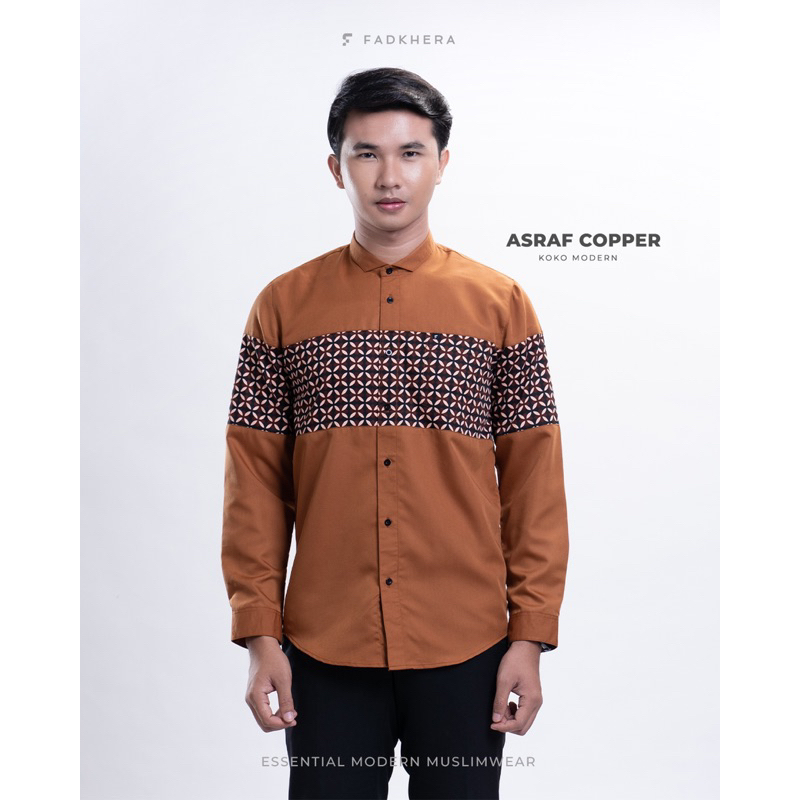 KOKO MODERN FADKHERA ASRAF COPPER | Kemko batik pria | baju muslim elegan