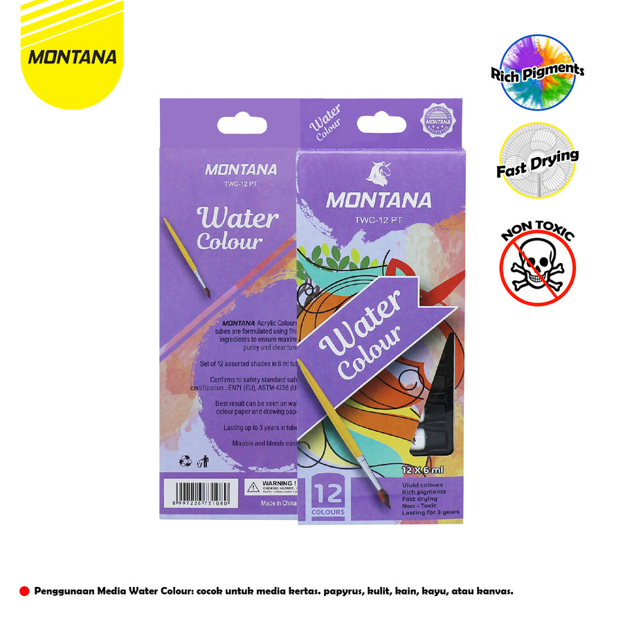 

Water Colour / Cat Air Montana TWC-12 PT / 12 Warna / 6 ml