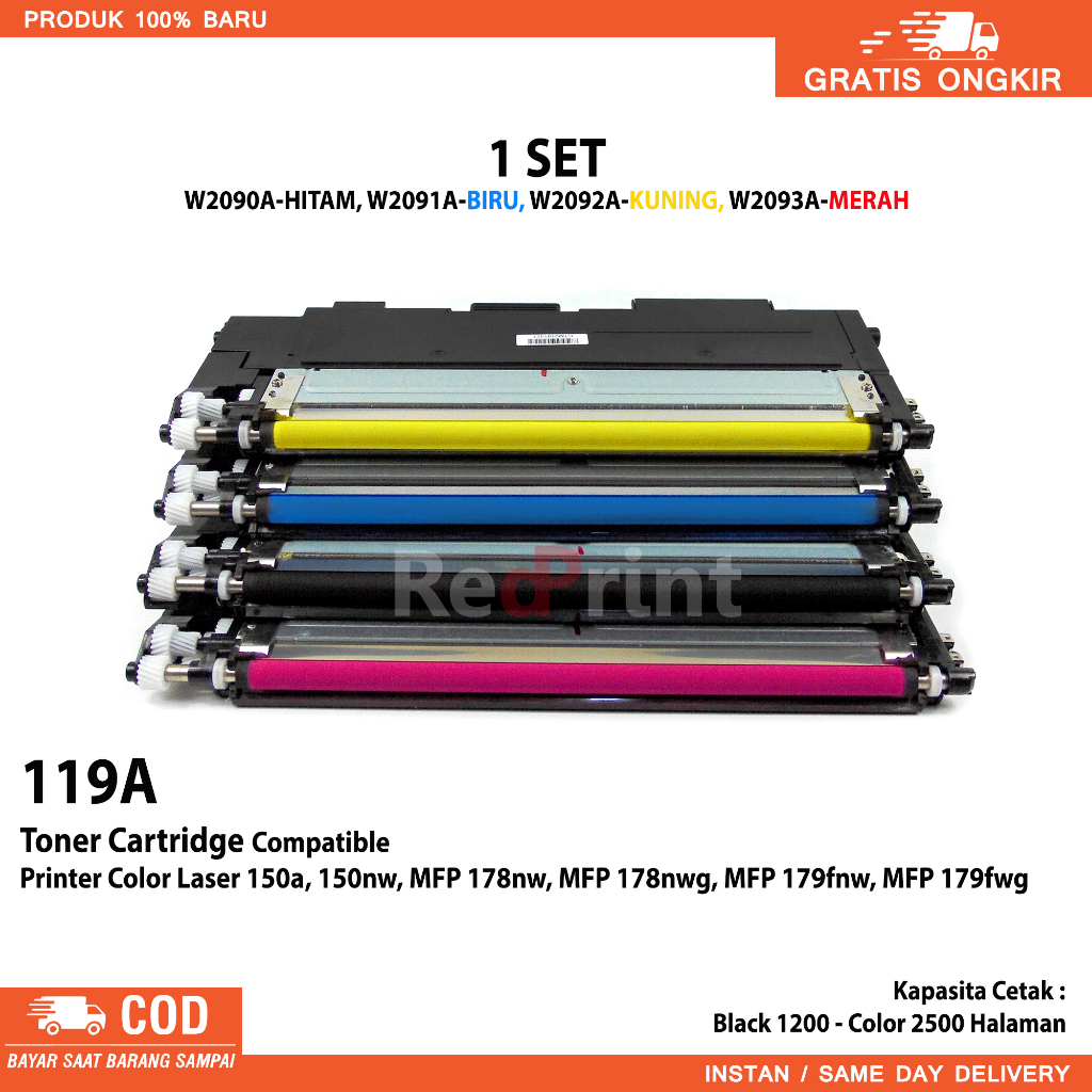 Toner cartridge 119A Printer Color Laser 150a, 150w, MFP 179fnw, MFP 178nw,  1 SET Toner CMYK