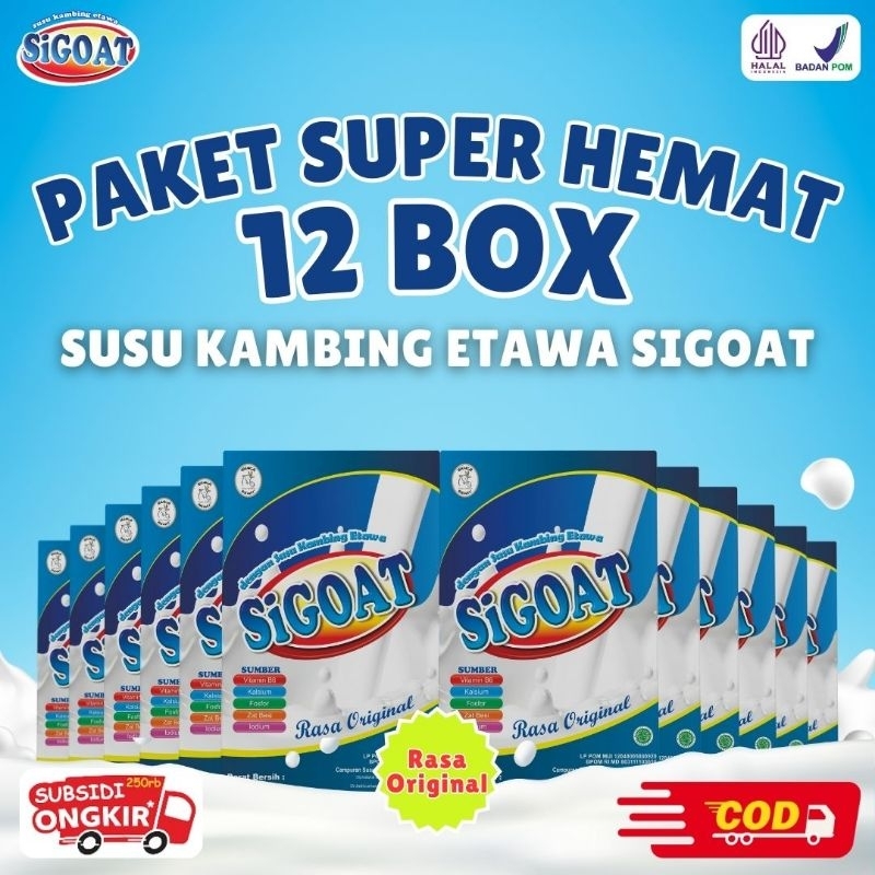 

12 BOX SIGOAT SUSU KAMBING ETAWA BUBUK ORIGINAL MURAH ATASI NYERI LUTUT TULANG SENDI ASAM URAT BATUK MENAHUN ASMA PARU-PARU