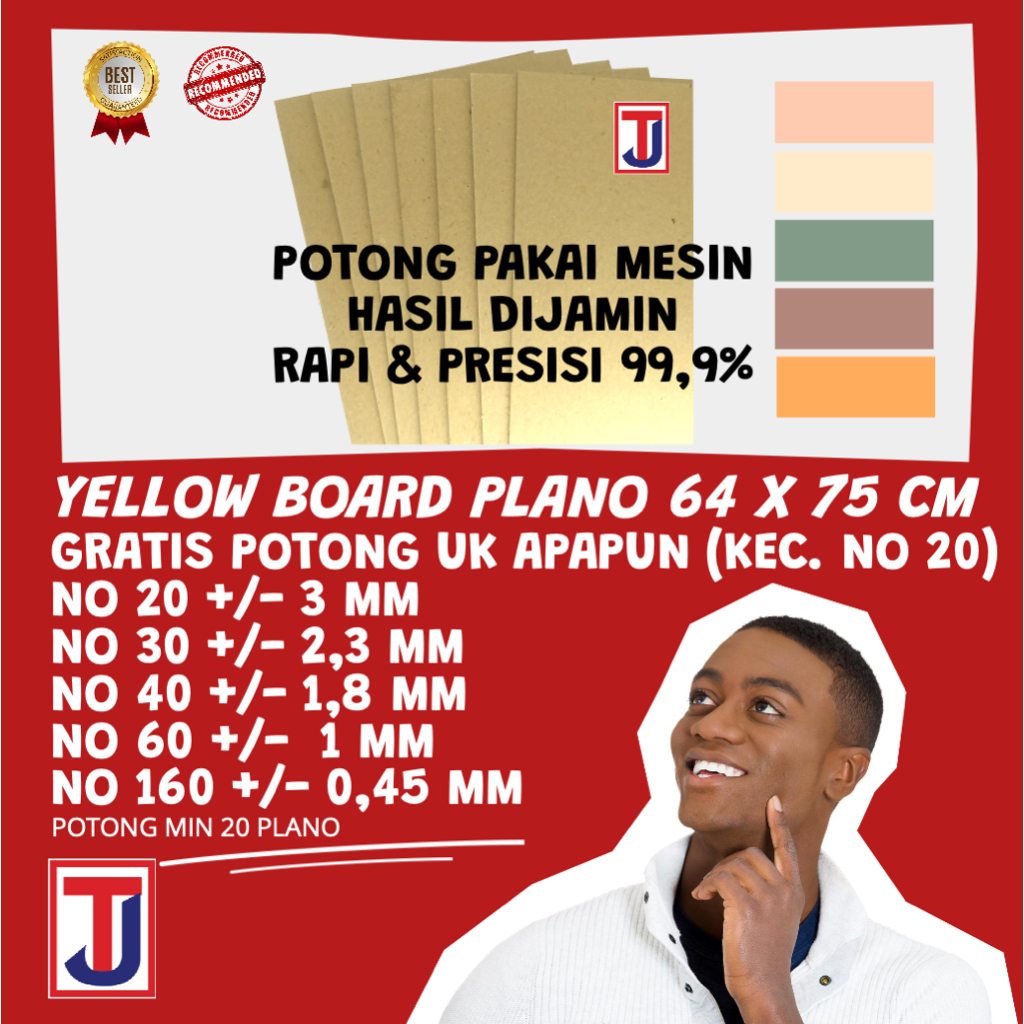 

Kertas Karton Kuning Bot / Yellow Board / Hard Cover Ukuran 64 x 75 cm PLANO Nomor 30 / 40 / 60 / 160