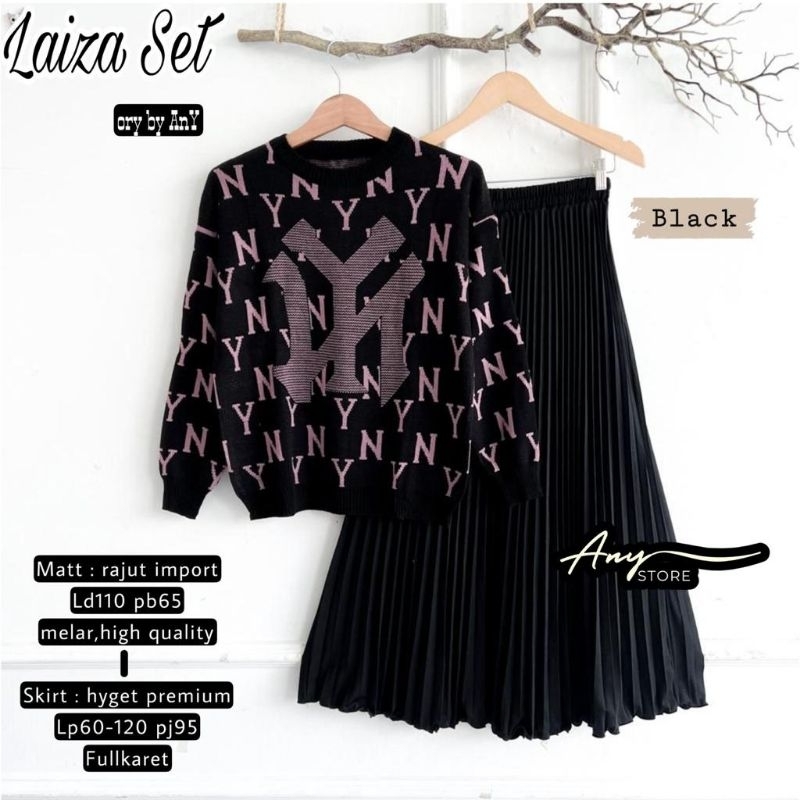 SETELAN WANITA ROK LAIZA SET BY ANY LD 110 BAHAN RAJUT IMPORT ROK HYGET PLISKET