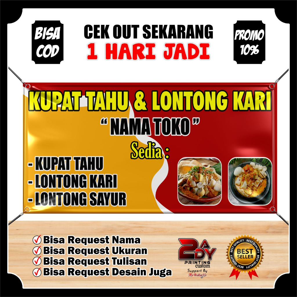 [BISA COD] Spanduk Banner KUPAT TAHU & LONTONG KARI Request NAMA TOKO UKURAN 100 X 50