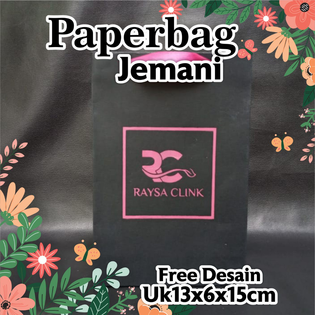 

Paper Bag Souvenir Warna Hitam Kertas Jemani Fee Design sablon emas / perak pxlxt 15x10x25