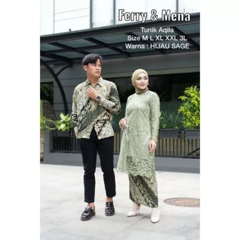 stelan baju couple kebaya Hijau Sage jumbo LD 130 cm couple kekinian