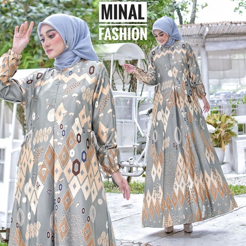 (Jumbo Ori Ready) Gamis Silk Dress Mutif Silvana/ Model Gamis terbaru 2023/ Gamis silk motif/ Seply 