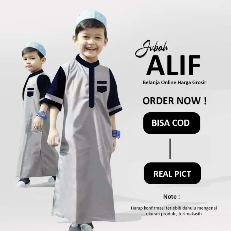Jubah gamis polos anak kombinasi warna model Alif from Malabis premium 2-14 tahun (bonus peci /kopia