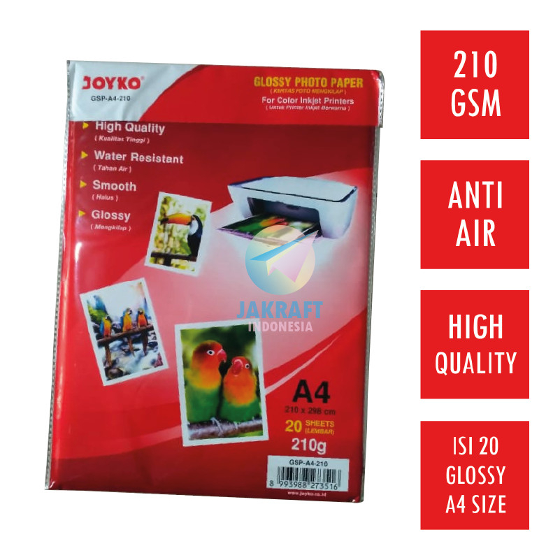 

Kertas Glosy/Kertas Poto/Kertas Foto Photo Paper Glossy Joyko A4 210 gram