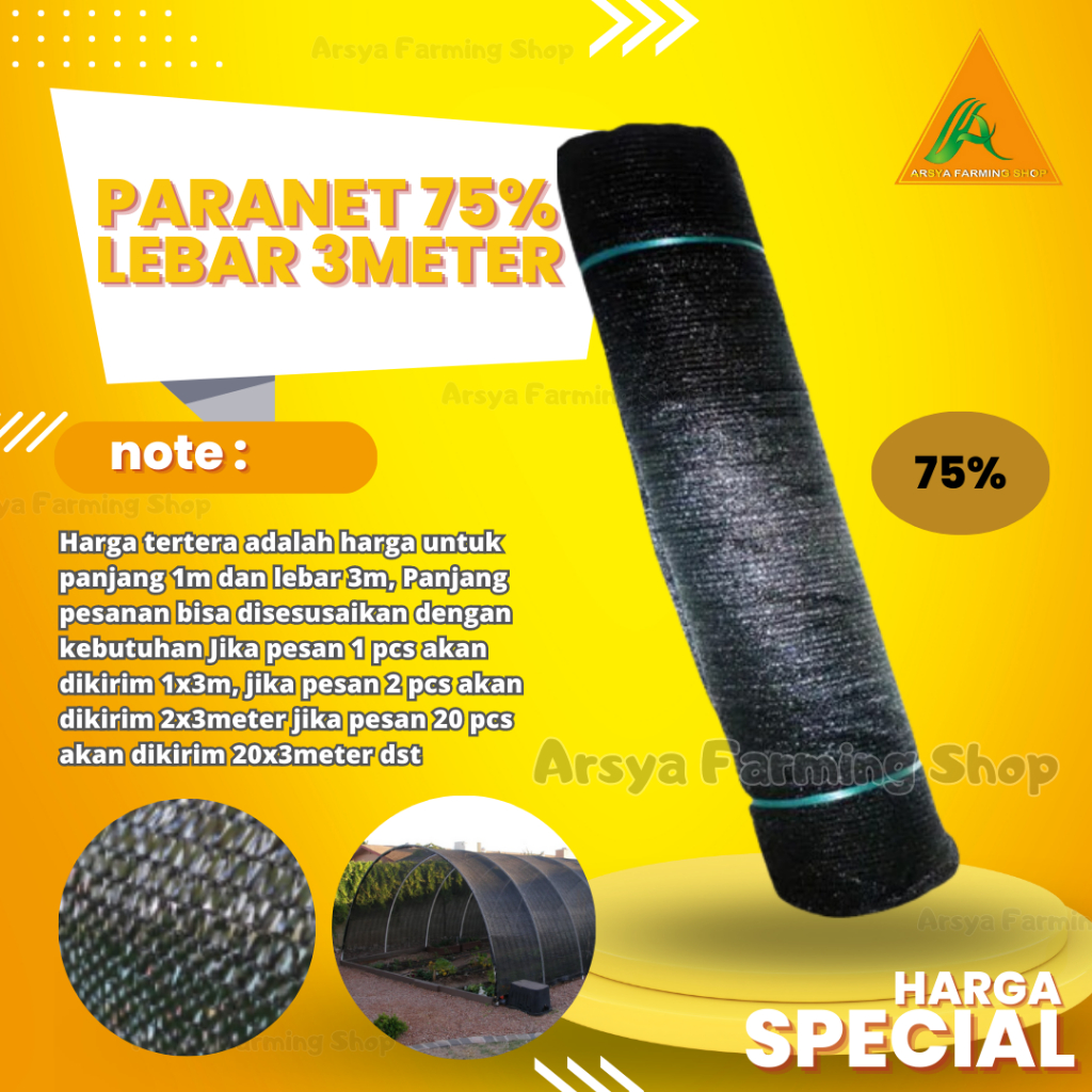 Paranet 75% Lebar 3 Meter Harga Permeter Lari - Jaring Tanaman