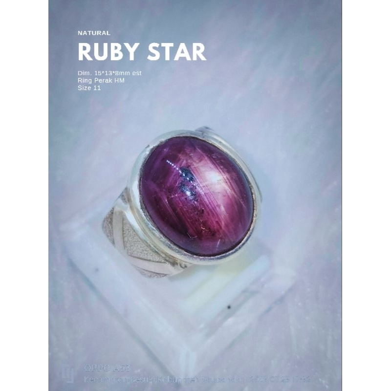 Natural Permata Ruby Star Ring Perak Handmade