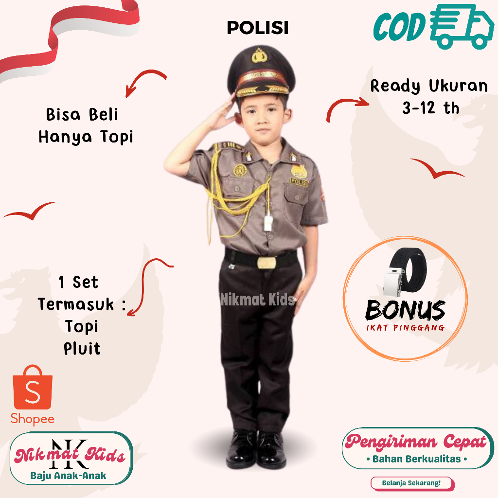 Baju polisi profesi anak baju kostum anak polisi biasa dinas polisi pocil keren terkini anak kostum 