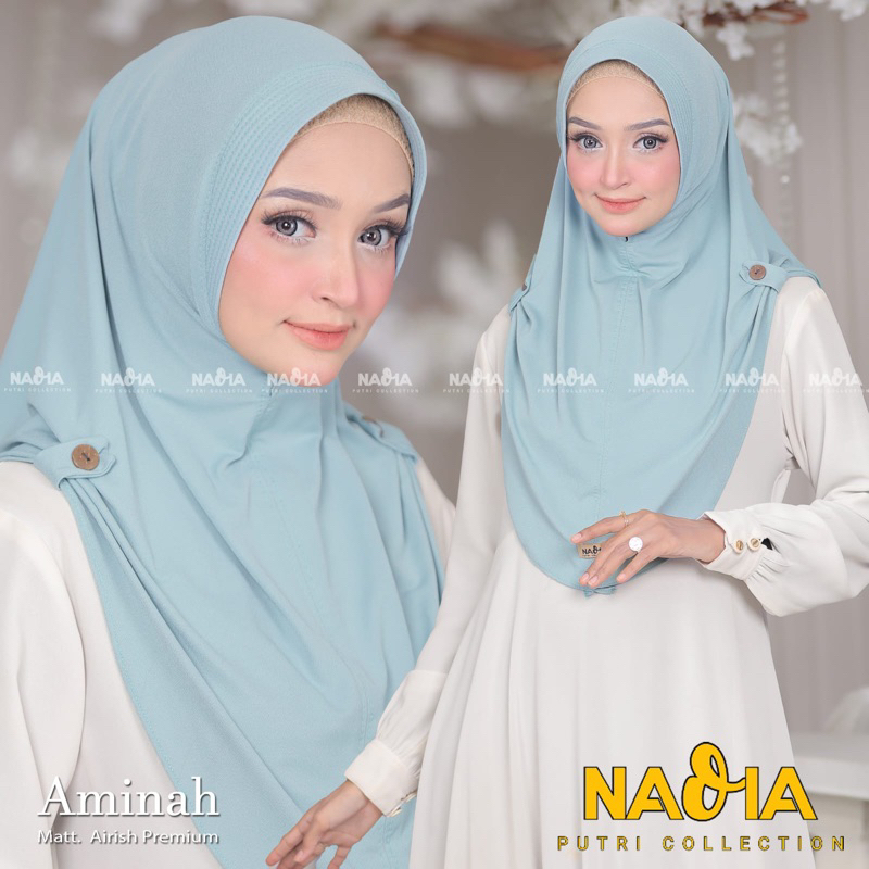AMINAH By Nadia Putri Collection Hijab Instan Kancing Kepang Jersey Airis Premium Kerudung Bergo Pad
