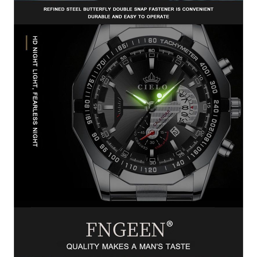 CIELO S001 Jam Tangan Pria Anti Air Original Luxury Stainless Steel COD Free BOX+Kartu-5