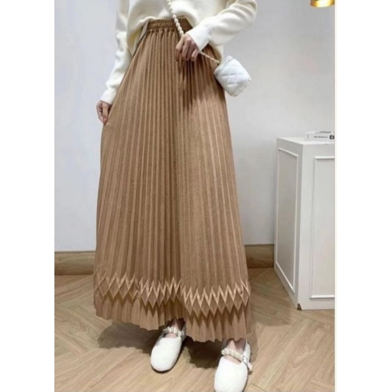 Rok Plisket Panjang Kombinasi / Rok import londongirl / rok Suede premium / rok rempel / rok model K