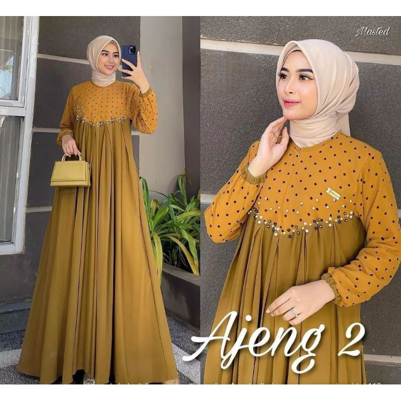 Gamis Ceruty BabyDoll Full Puring Ajeng Dress Gamis Polkadot Aplikasi Payet Gamis Jumbo Terbaru Gami