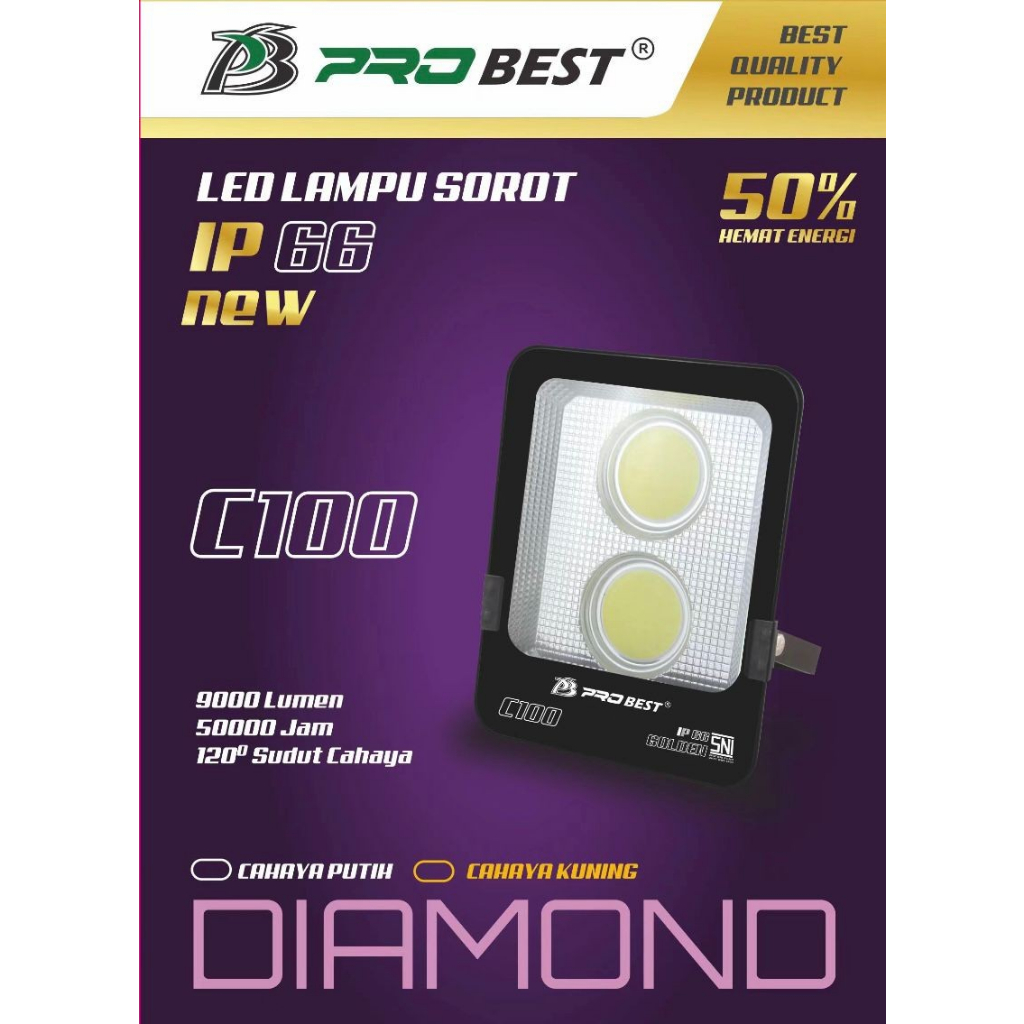 FLXshop - Lampu Sorot LED AC 100 Watt IP66 Probest C100 Diamond Golden