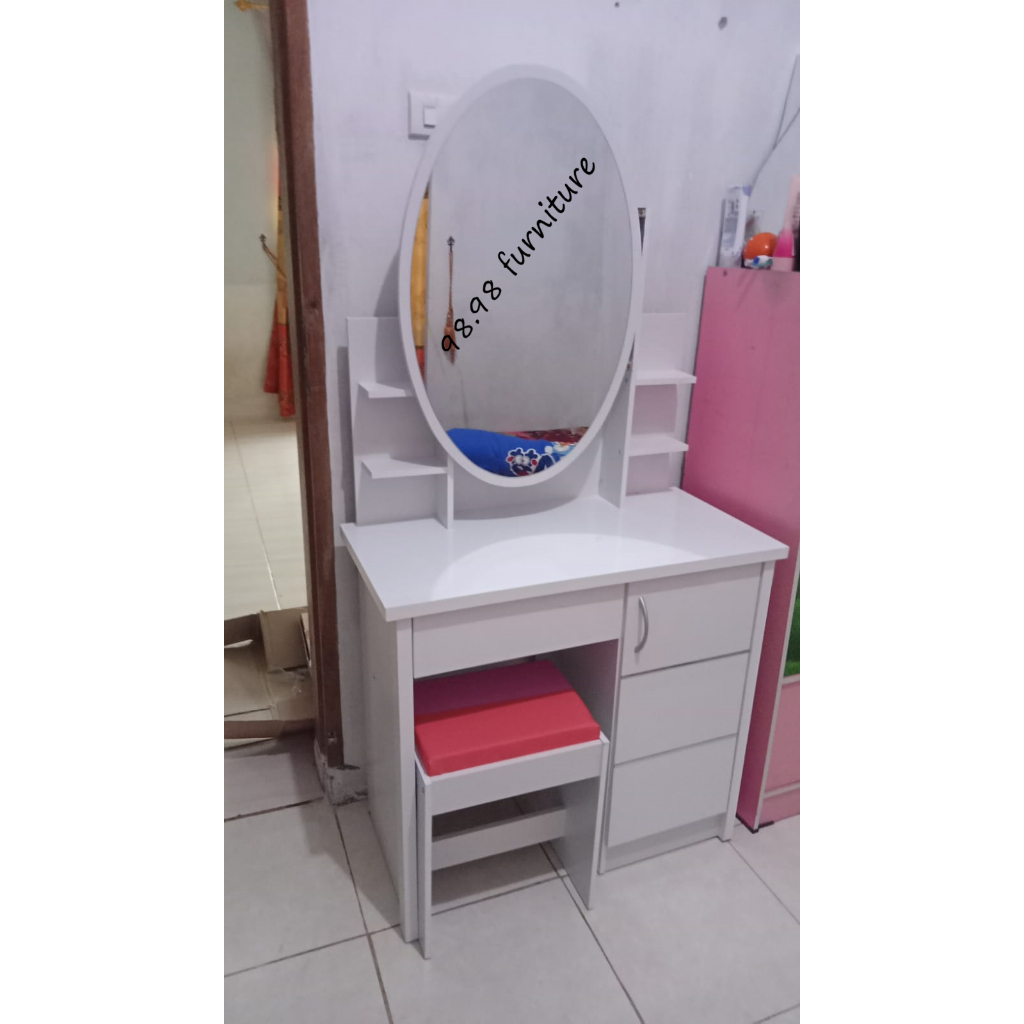 Meja Rias Lemari Rias Kaca Bulat Geser Modern Minimalis - Medan