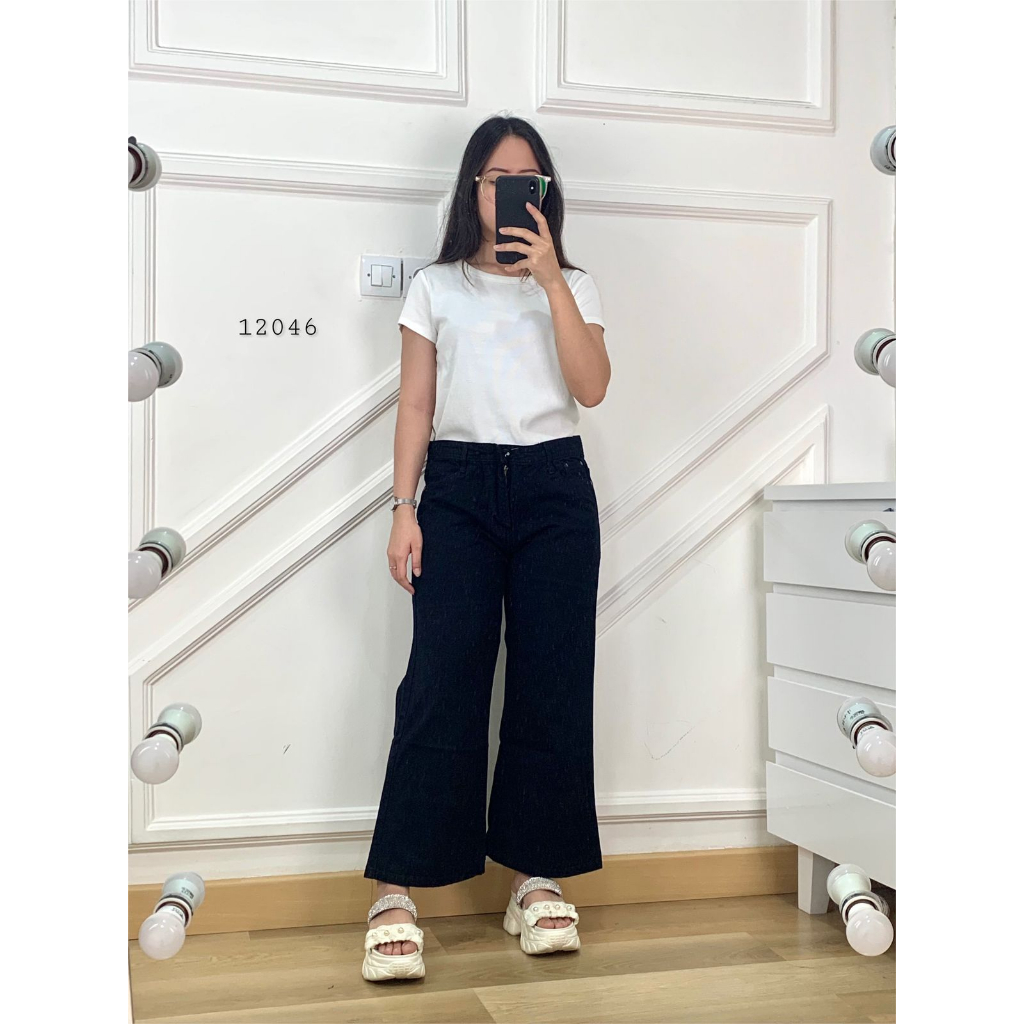 Celana Jeans Jumbo Wanita Karet I Jeans Kulot Hitam Highwaist I Kulot Hitam Highwaist