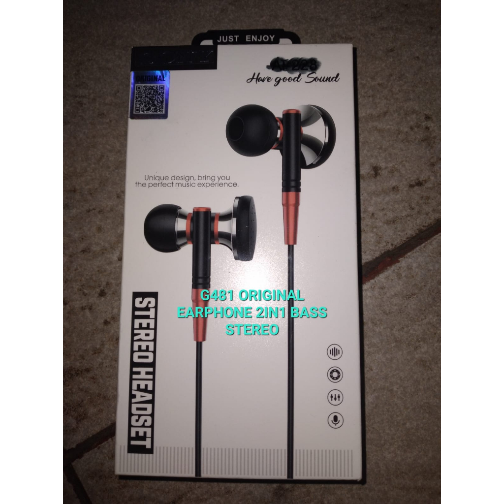 J481 EARPHONE BASS Headset Handfree Music HANDSFREE MIC STEREO CALL HIFI EARPOD HF CABLE KABEL EARPH