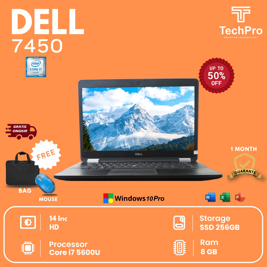 LAPTOP DELL LATITUDE E7450 INTEL CORE i5 / i7 GEN 5TH   LAYAR 12, INCH COCOK BUAT KULIAHAN / KANTORA