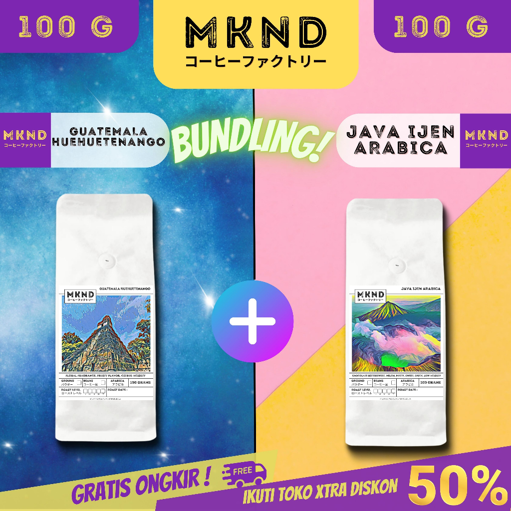 

MKND® BUNDLING HEMAT 2X100 KOPI ARABIKA GUATEMALA HUEHUETENANGO SPECIALTY COFFEE IMPORTED COFFEE BEANS + KOPI ARABIKA JAVA IJEN BLUE MOUNTAIN NATURAL GRADE 1 PROMO DISCON | BIJI BUBUK | SINGLE ORIGIN | PREMIUM COFFE | ROASTED BEANS | MANUAL BREW | COFFE R