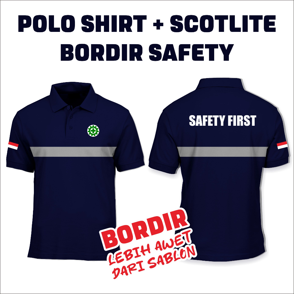 Polo Shirt Safety / Kaos Kerah K3 / Polo Scotlite Bordir Keselamatan Kerja