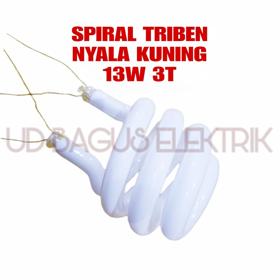 KACA LAMPU SPIRAL TRIBEN 13 WATT 3T NYALA KUNING KAKI LEBAR