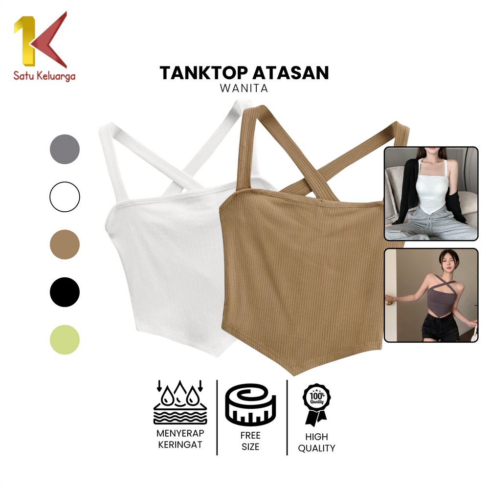 Satu Keluarga Tank Top Crop Segitiga Model Tali Belakang Silang P330 Tanktop Basic Knit Atasan Wanit