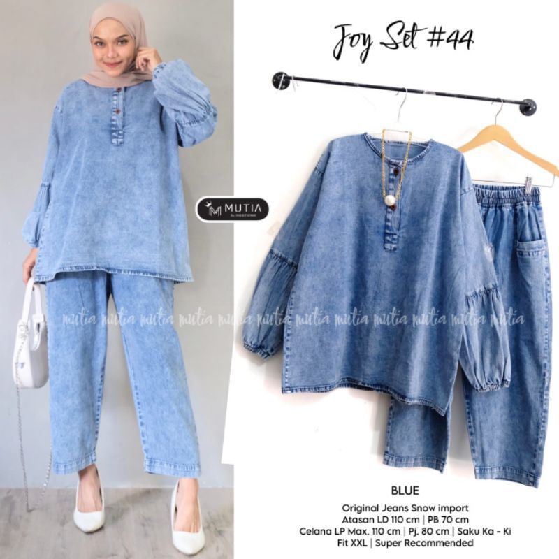 JOY SET #44 BY MUTIA / ONESET JEANS WANITA MUSLIMAH / Setelan celana jeans polos