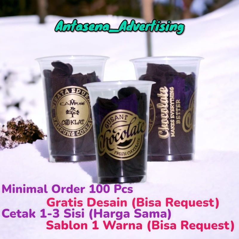 Sablon Plastik Gelas Cup Datar + Tutup Datar 10,12,14,16 oz || Harga per 100 Pcs