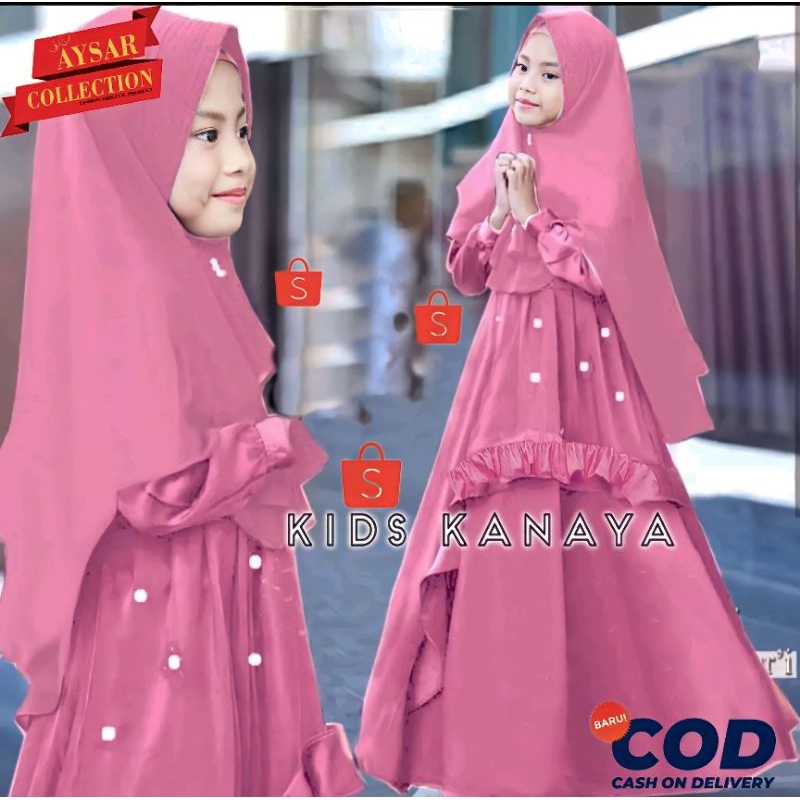 Baju Anak Perempuan KANAYA KIDS Gamis Muslim Anak Bergo Aplikasi Mute Mutiara FREE PASHMINA