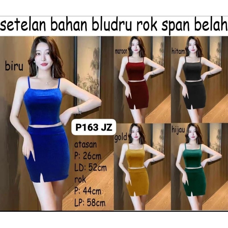 Setelan Bahan Bludru Rok Span Belah