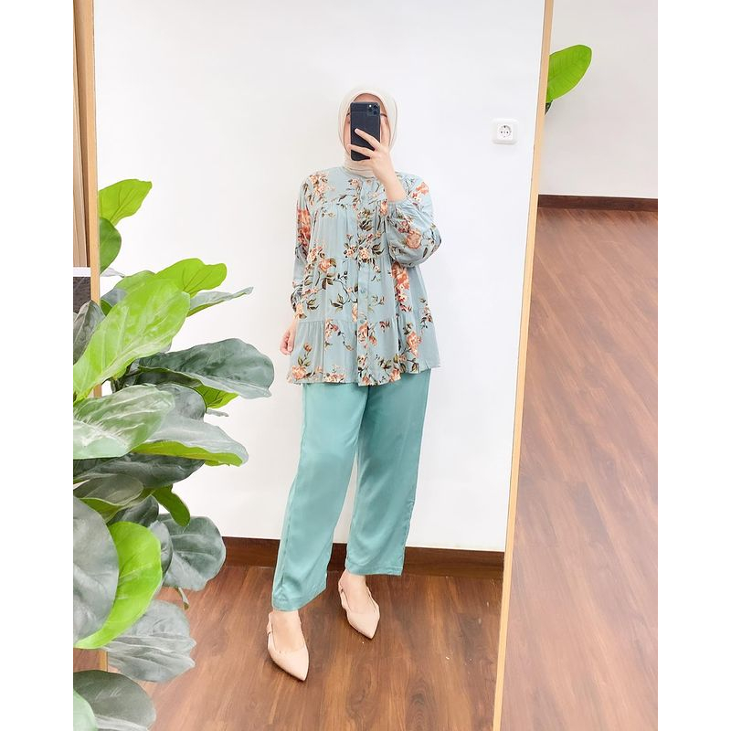 One Set Azalea Tunik Rayon Motif Bunga Wanita Kekinian Jumbo Busui Friendly