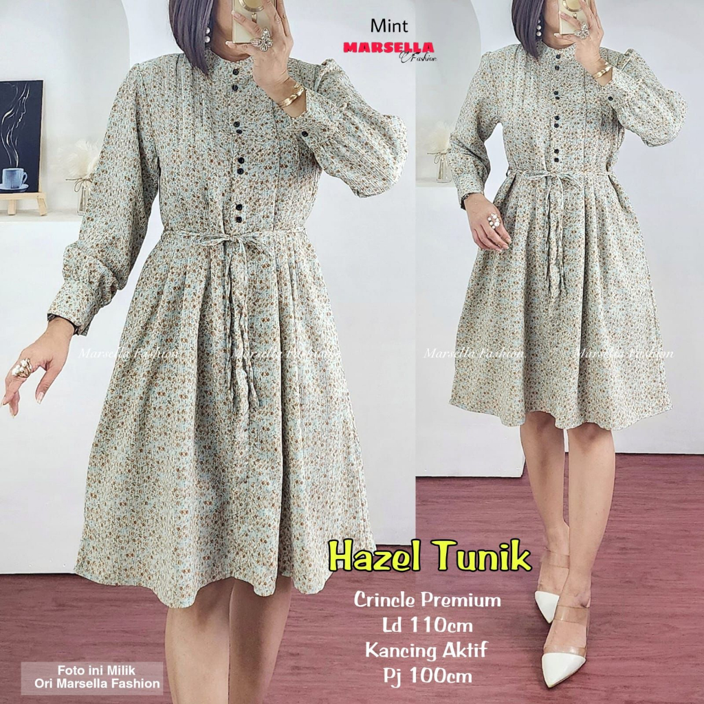 Tunik Wanita Import Ceruty Midi Dress Kondangan Elegan Motif Korean