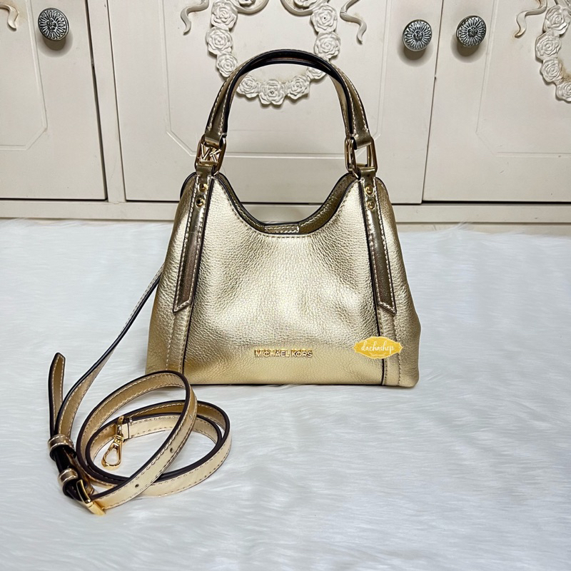 Michael Kors Arlo Satchel Small Compartment Crossbody Pale Gold