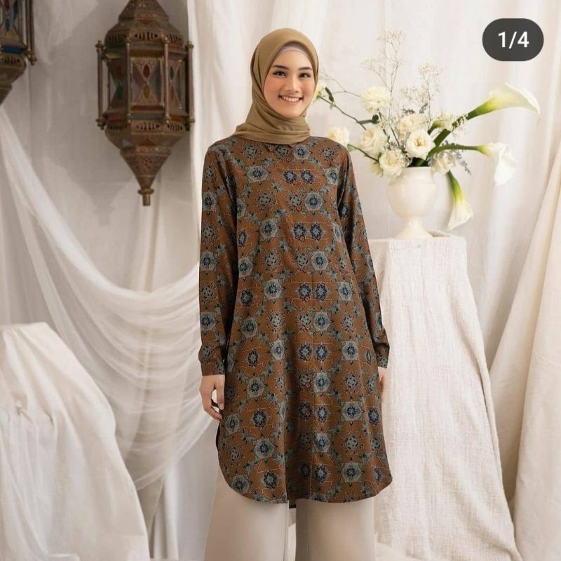 Preloved Heaven Lights x Kamiidea Long daily shirt #kemeja #tunik Walnut