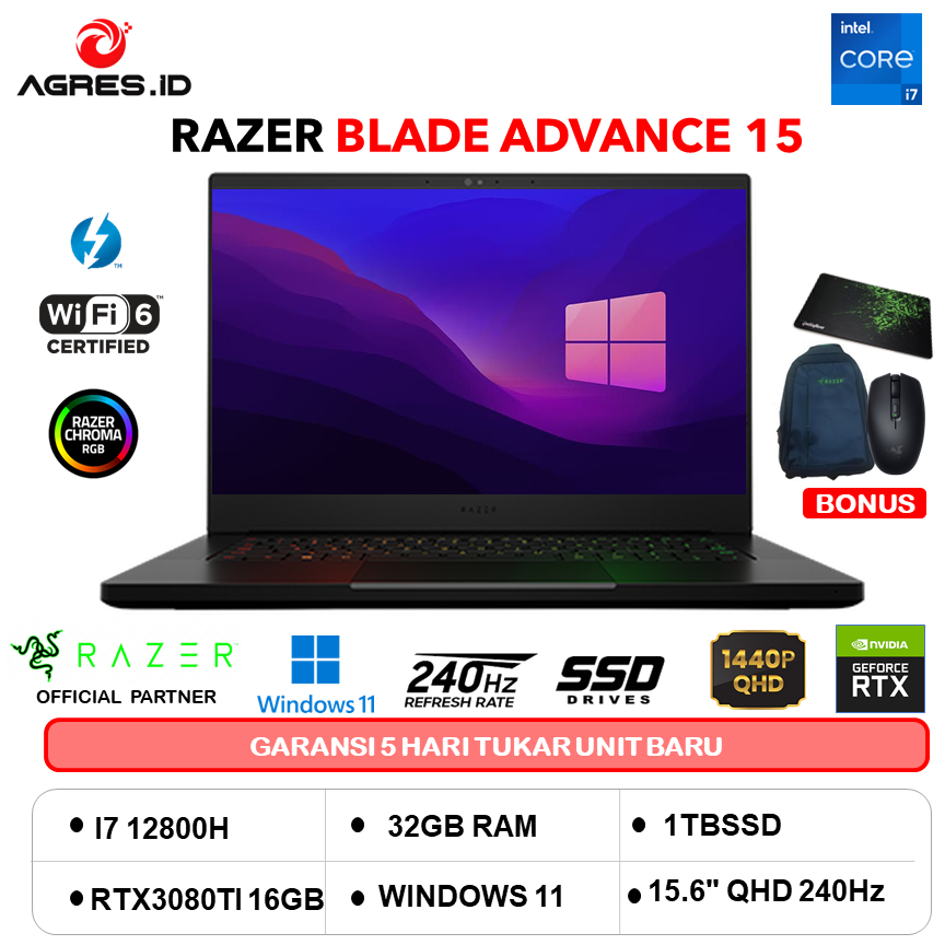 RAZER BLADE ADVANCE 15 RTX3080TI 16GB/ I7 12800H 32GB 1TBSSD W11 15.6QHD 240HZ BLK