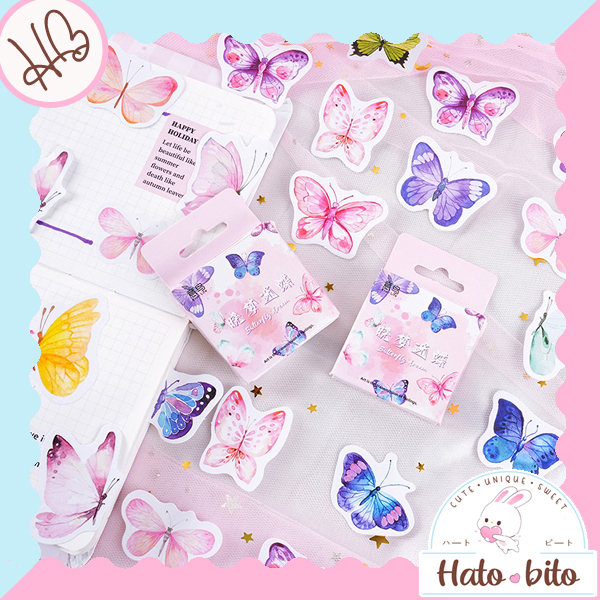 1 box isi 46 psc sticker vintage kawai aesthetic deco stiker jurnal scrapbook lucu cute retro artist